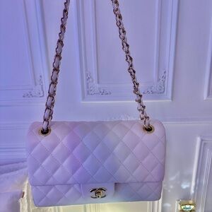 CHANEL Classic Medium double Flap Shoulder Bag in White with Gold Hardware